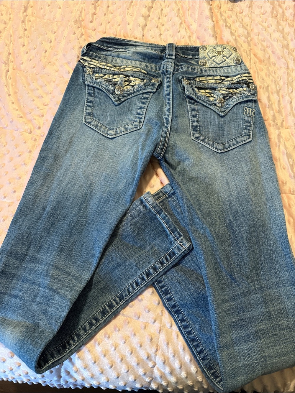 Miss Me Blue Relaxed Fit Jeans with Embellished Back Pockets